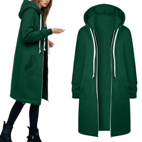 Image of Generisch Cosy Hooded Coat with Zip Pockets Casual Lightweight Jacket for Everyday Women's Hoodie Sweatshirt, Green, M