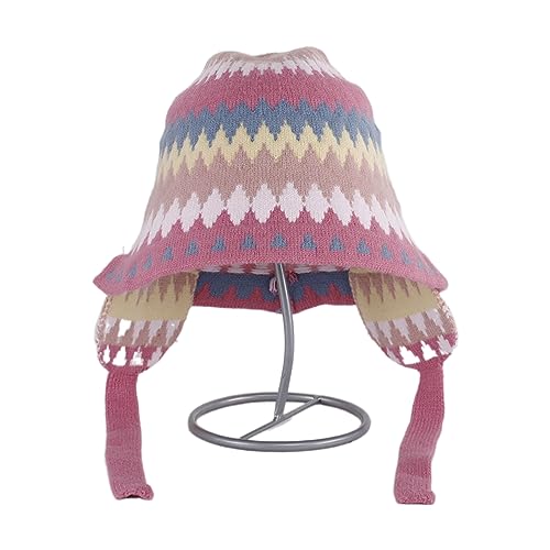 Winter Ear Protect Elastic Windproof Stripe Pattern Hat Ear Protector Hat Adult Winter Cycling Skiing Supplies Pink