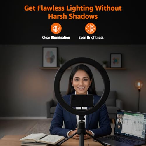 Image of Amazon Basics 10-inch Ring Light with Tripod Stand | 3 Color Modes | 10 Brightness Settings | 360 Rotation | Suitable for Mobile Phones & Camera, YouTube, Photoshoot, Videography and More