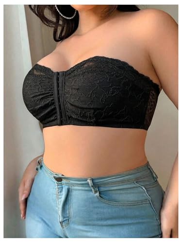 Image of MakeMeChic Women's Plus Size Strapless Bras Front Closure Half Push Up Bra Bandeau Wireless Bralette for Large Bust