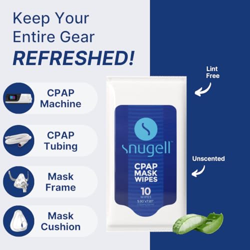 Image of Snugell Unscented Travel CPAP Mask Wipes - 12 Packs 10 Sheets Each - 100% Soft Cotton - Skin-Safe with Aloe Vera - Lint and Alcohol Free- Perfect On-the-Go Cleaning & Sanitizing CPAP Masks and Devices