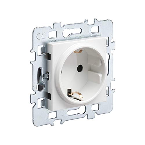 Interrupteur va et Vient - Prises electriques Standard - Prise Murale - Interrupteur va et Vient sans Fil - Prise Murale Casual - Mécanisme 2P+T Schuko + Cache Blanc + Support Métal - Debflex