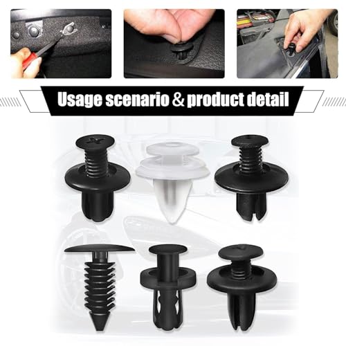 awlbed 100 PCS Car Bumper Retainer Clips, Rivet Clip with Removal Tool, Fasteners Replacements, Push-in Vehicle Parts, Automotive Repair Kit, Universal for Most Cars, Trucks, SUVs (Multicolored)