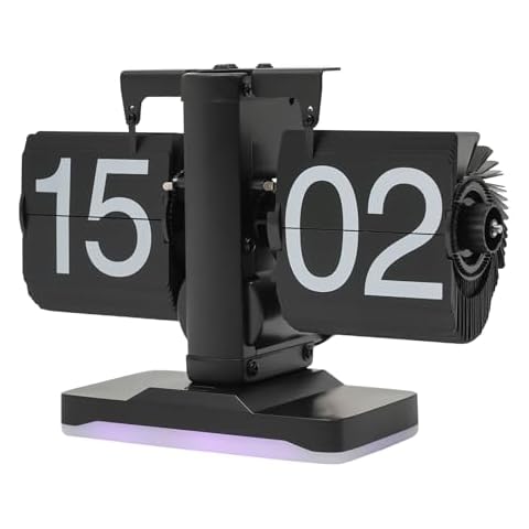 LUOSHALIYA Retro Digital Flip Down Clock, Tabletop Flip Clock Low Noise with Built-in LED Light, Battery Powered Internal Gear Operated Clock for Home & Office(Black) Cover