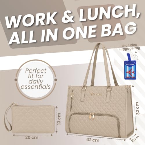 Image of OCEANEVO 2 in 1 Stylish Laptop Tote Bag for Women Office use with Insulated Lunch Bag Compartment includes Small Pouch and Luggage Tag, Laptop Handbag for Office, Travel