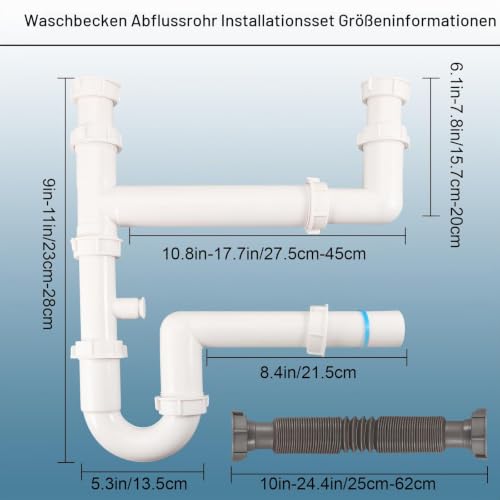 QruiLanTu Universal 1-1/2\ Küchenspülen-Ablaufset, platzsparender Küchenablauf-Siphon mit einziehbarem flexiblem Schlauch, komplettes Spülbecken-Ablaufrohr-Austauschset (DIY-Installation)