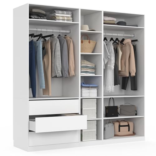 IDMarket - Dressing modulable Taylor 200 x 55 x 200 cm 3 modules avec penderies + étagères + tiroirs Blanc