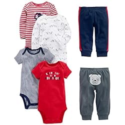 Simple Joys by Carter's Set de 6 Bodies (Manga Corta y Larga) y Sets de Pantalones Bebé Niño, Multicolor/Estampado con Textoo/Oso/Perros/Rayas, 0-3 Meses