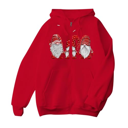Suéter de Navidad para hombre, con cremallera, estampado navideño, retro, manga larga, suéter de Navidad, cálido, cómodo, vacaciones, casual, novedoso, divertido, 05#_rojo, L
