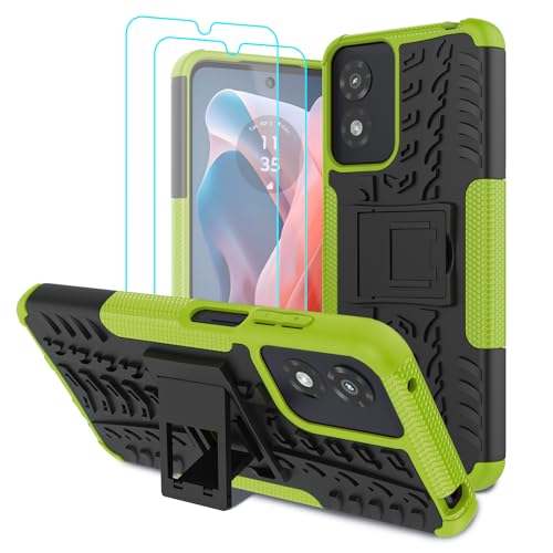 Iokmax Funda para Moto G Play 2024 con 2 protectores de pantalla, grado militar, a prueba de golpes, resistente y robusta con soporte para teléfono Motorola G Play 2024, color verde