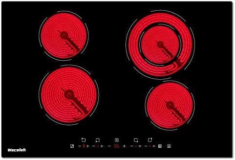 Weceleh Electric Cooktop 30 Inch, Built-in Ceramic Cooktop 6400W, Electric Stove Top with 4 Burners 220-240V (NO PLUG), 9 Heating Level, Kid Safety Lock, Sensor Touch Control