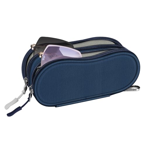 Image of FINTIE Double Sunglasses Case, Soft Portable Eyeglasses Pouch with Carabiner Clip, Dual Zipper Compartments for Men Women