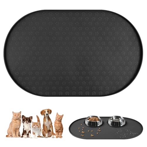 Adiwo Tapis de Gamelle Antidérapant pour Chien et Chat, 48×30cm Tapis de Nourriture pour Chien Chat, Silicone Antidérapante et Imperméable Gamelles pour...