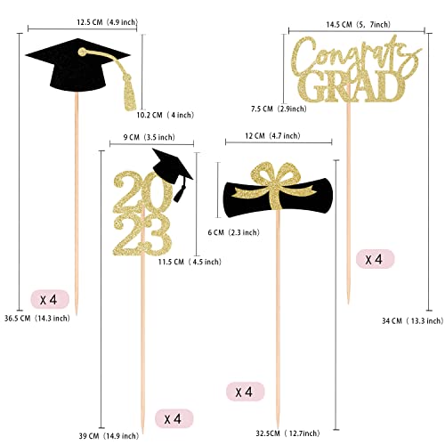 Gexolenu 16 Pcs Gold Double-Sided 2023 Graduation Centerpieces For Tables, 2023 Graduation Table Toppers Party Centerpiece Sticks Party Supplies, Graduation Party Decorations Class Of 2023, Set Of 4 #TOP1