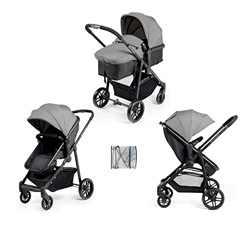 Ickle Bubba Star 2-in-1 Pushchair, Pram & Stroller (Space Grey) – from Birth to 15kg, Convertible Seat, Reversible Parent-Facing, One-Hand Fold, Large Basket, UPF 50+ Canopy