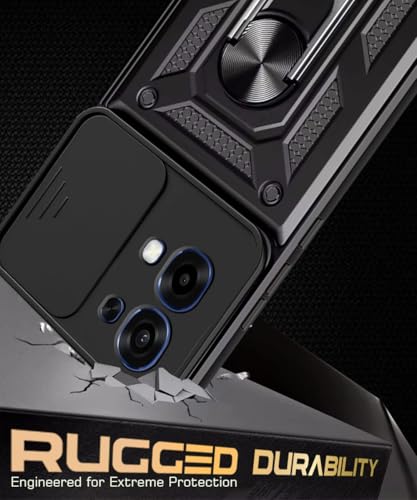 Image of WOW IMAGINE Tough Armor Bumper Mobile Back Case for Oppo A6 Pro 5G | Sliding Camera Cover | Shock Proof 360 Protection | Hybrid PC + TPU | Ring Holder with Kickstand - Black