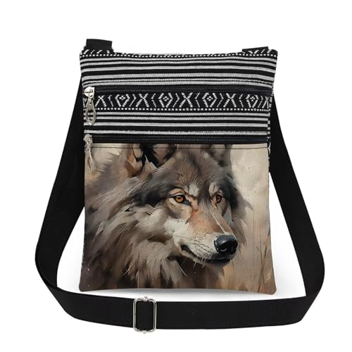 Wolf Print Men Crossbody Bag A Gift for Wolf Lovers Outdoor Travel Adjustable Shoulder Strap Messenger Bag Best Christmas Birthday Gift for Women Sister Teen Stylish Purse