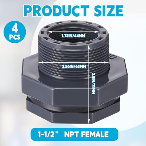 Image of 4 Pcs 1-1 /2 Inch Bulkhead Fitting PVC Npt Tank Connector