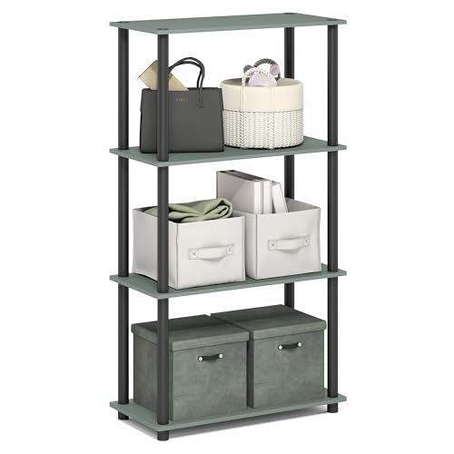 Image of Furinno Turn-N-Tube Storage Shelves, 4-Tier Toolless Book Shelf, Corner Shelf, Open Shelves, for Organization and Storage, Living Room, Garage, Home Office, Sage Green