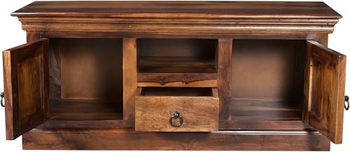 Image of Solid Wood TV Entertainment Unit Finish Color - Provincial Teak Solid Wood TV Entertainment Unit Living Room & Office (Finish Color - Provincial Teak)