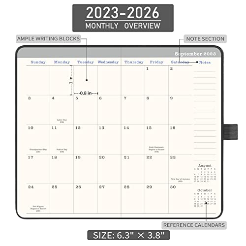2023-2026 Monthly Pocket Planner/Calendar - Three Year Monthly Pocket Planner/Calendar From Jul 2023 - Jun 2026 With Pen Holder, 3.8" X 6.3", 36 Months, Inner Pocket And 63 Notes Pages, Gray #TOP3