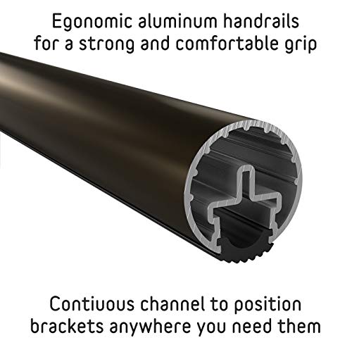 Promenaid - Handrail Tubing (7ft) - Aluminum - Continuous Channel Design - with Anti-Slip Vinyl Channel Insert - Anodized Dark Bronze Finish - Indoors/Outdoors - Exclusively for Promenaid System