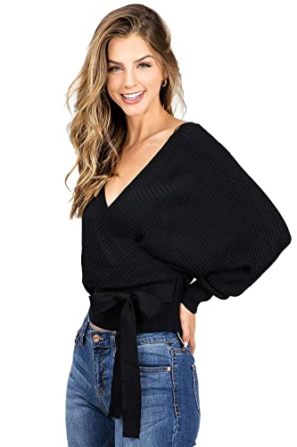 Love Tree Women's Juniors Ribbed Long Sleeve Surplice Knot Top2