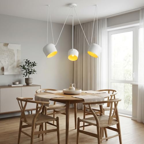 BARCELONA LED Lampada a Sospensione Tripla Bianca 'Blus' – Grandi Paralumi in Alluminio, Stile Moderno e Industriale, Minimalista e Retrò, Ideale per Sala da Pranzo, Scale e Soggiorno