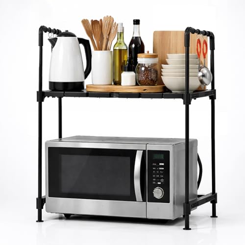 Image of LEOPAX Adjustable Premium Multi-Tier Oven Stand for Kitchen with Storage Cabinet | Heavy Duty Microwave Rack Organizer for Oven, Microwave & Small Appliances - Black
