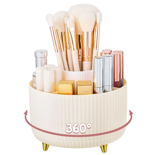 Bekeify Organizer girevole a 360° per pennelli da trucco con 5 scomparti per cosmetici, profumi, prodotti per la cura della pelle, scatola portaoggetti per comò, tavolo, camera da letto, bagno