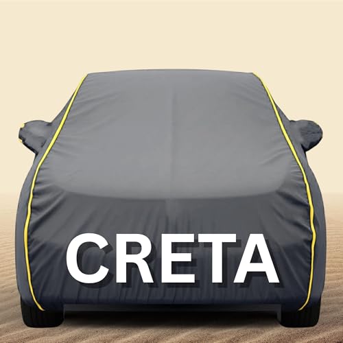 Image of Creta Cover (All Variants) Car Body Cover - 100% Waterproof Custom Fit with Mirror Pockets | Triple-Stitched Elastic Design, Heat Reflective, Anti-Dust, All-Weather (Grey Series)