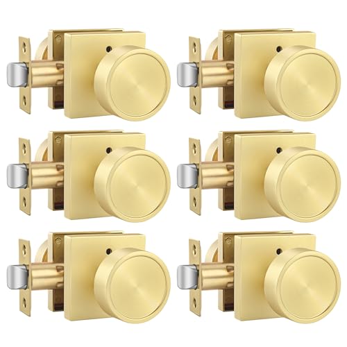 Goldenwarm Gold Door Knobs Interior, Privacy Brushed Brass Interior Door Knobs, Heavy Duty Zinc-Alloy Brushed Gold Indoor DoorKnob for Bedroom Bathroom 6 Pack