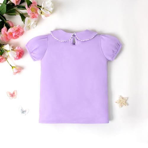 Image of 12M-14Y Toddler Baby Girls Peter Pan Collar Blouse Kids Girl Solid Color Puff Sleeve T-Shirts Casual Tee Tops