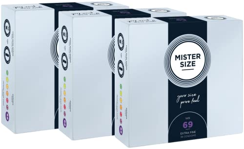 MISTER SIZE Kondome 100 Box (108 Stück) gefühlsecht hauchzart - 69mm / dünn & fein / 100 Kondome Pack aus 100% Naturkautschuk-Latex in deiner Größe XXXL / natural feeling Kodome Großpackung Cover