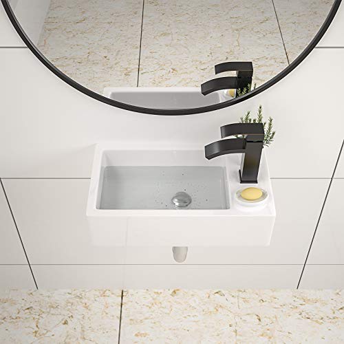 Couoko 18" X10" Bathroom Vessel Sink Rectangle Floating White Ceramic Porcelain Art Basin With Faucet Hole For Cloakroom Lavatory Toilet #TOP5