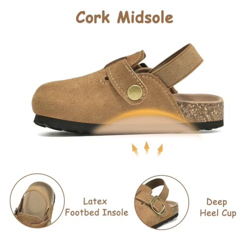 Image of Toddler Suede Clogs for Boys Girls Genuine Leather Adjustable Buckle Slides Potato Indoor Outdoor Slippers