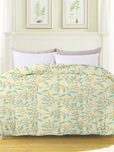 Image of HOMEKART 220 GSM Premium Reversible Microfiber AC Comforter for Single Bed | Soft, Lightweight & Breathable All-Season 3-Layer Quilted Blanket (150 cm x 225 cm, Floral, Beige & Green)