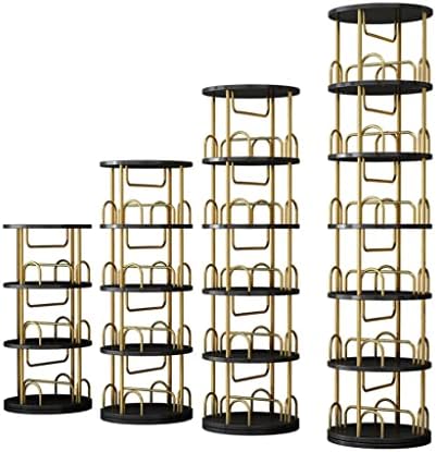 WAEYZ 360° Rotating Bookshelf, Multifunctional Metal Storage Rack, 15.7" Full Ball Round Turntable, Standing Shelf for Living Room, Bedroom, Study Room ( Color : Black Gold , Size : 5 Layers )