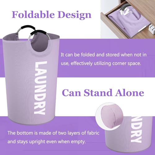 Image of Super Large Laundry Basket with Handles, 125L Foldable Dirty Clothes Hamper for Adult, Stand-alone Laundry Hamper in 600D Oxford Fabric, Purple Storage Basket for Family, Guest House,Purple