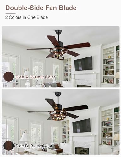 Image of 52 inch Farmhouse Rustic Chandelier Fan with Light