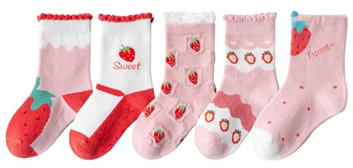 SATKELA Cute Strawberry Socks Kids Girls Pink Crew Socks Children Toddler Cotton Cute Youth Dress SockStrawberry M