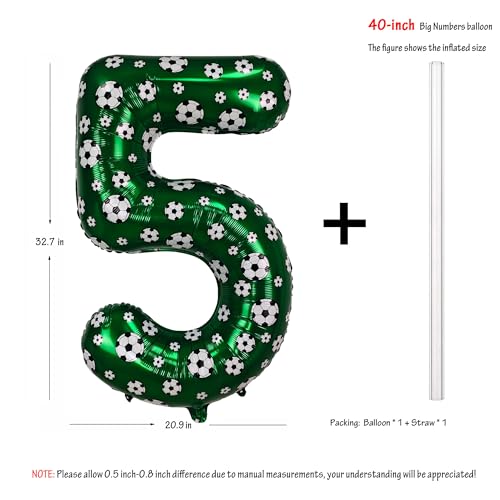 Image of 40 Inch Soccer Number 5 Balloons Large Foil Balloon Number 5 Birthday Deco | World Cup Sports Soccer Theme Decoration For Soccer Party And Boy'S 5 th Birthday