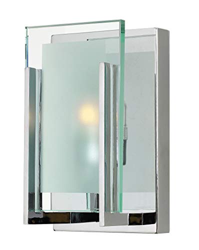Hinkley Latitude Small Single Light Bath Vanity Sconce - Modern, Inside Etched Clear Glass Panel, Bulb Included - Chrome Finish