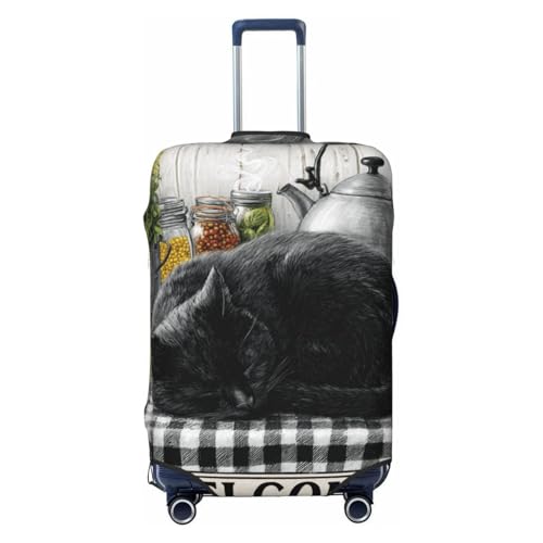 Black Cat On Kitchen Counter Vintage Elastic Travel Luggage Covers Dustproof Scratch-Resistant Suitcase Protector Fit 22-24 Inch