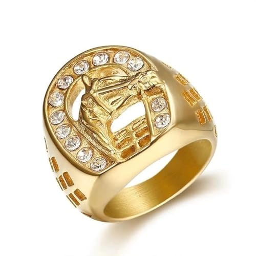 Bague tête de cheval sertie de zircon de haute qualité pour look punk de luxe
