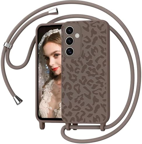 Mosoris Handyband für Samsung Galaxy A55 5G Hülle mit Band, Leopardenmuster Silikon Handyhülle mit Kette, Necklace Schutzhülle zum Umhängen Kordel, Liquid Silikon Case für Samsung