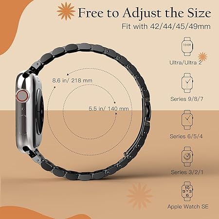 Image of Slim Metal Band Compatible with Apple Watch Straps 42mm [Series 10] 41mm 40mm 38mm, Stainless Steel Chain Strap for Women iWatch Straps Series 9 8 7 6 5 4 3 2 1 SE [WATCH NOT INCLUDED]