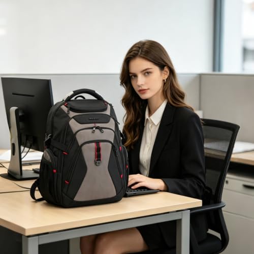 Image of KROSER Travel Laptop Backpack 17.3 Inch XL Computer Backpack with Hard Shell Saferoom RFID Pockets Water-Repellent Business College Daypack Stylish Bag for Men /Women-Black Light Browm