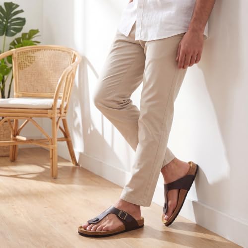 Image of YOHO Sandals for Men | Leather Thong Sandals with Cork Footbed for Daily Wear- SDL