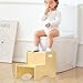 WOOD CITY Wooden Toddler Step Stool for Kids, Bathroom Potty Stool & Kitchen Stool, Natural Two Step Stool for Bedroom, Children's Stool with Handles and Safety Non-Slip Pads